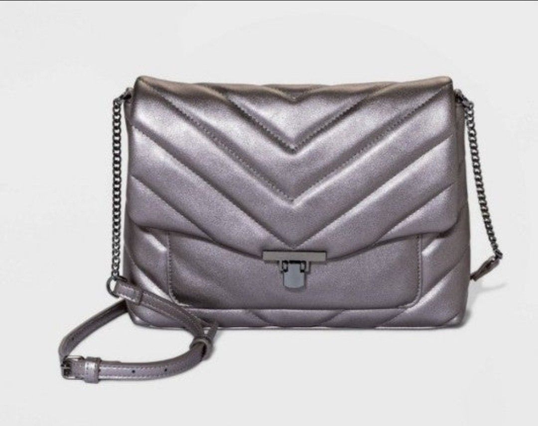 Quilted Boxy Crossbody Bag - A New Day Metallic Gray