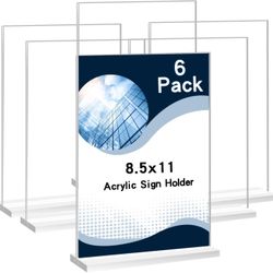 6 Pack Acrylic Sign Holder 8.5 x 11,Acrylic Display Stands Acrylic Picture Frame Acrylic Stands for Display Paper Holder Stand for Desk Acrylic Table 