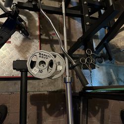 Olympic barbell, curl bar and weights