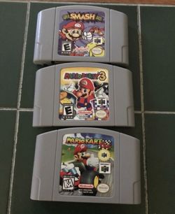 Mario kart 64, Mario party 3, Super Smash Bro’s n64