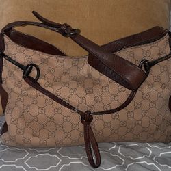 Gucci Brown Shoulder Bag/gg Pattern Logo buckle Accent