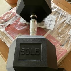 New 50 Lbs Single Hex Dumbbell Rubber Encased,  $1 per pound, BalanceFrom Fitness 