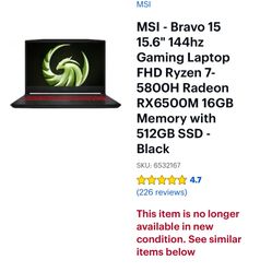 MSI Bravo 15 Gaming Laptop