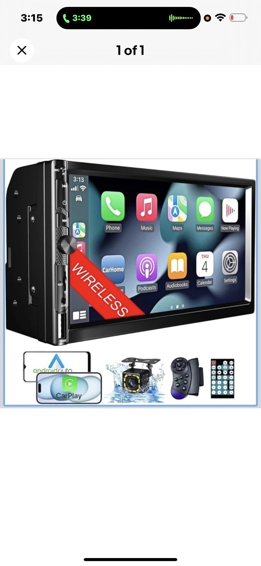 Wireless Double Din Car Stereo Works with Apple Carplay,7 Inch HD 1024 * 600 Tou