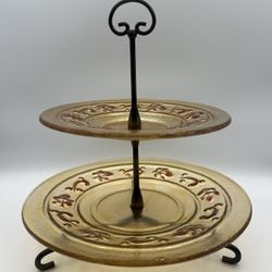 Vintage Amber Glass 2-Tiered Tidbit Server, Amber Color. Lovely