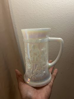 This is a vintage Federal Glass Iridescent Milk Glass Beer Stein