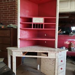 Corner Wooden Desk with hutch