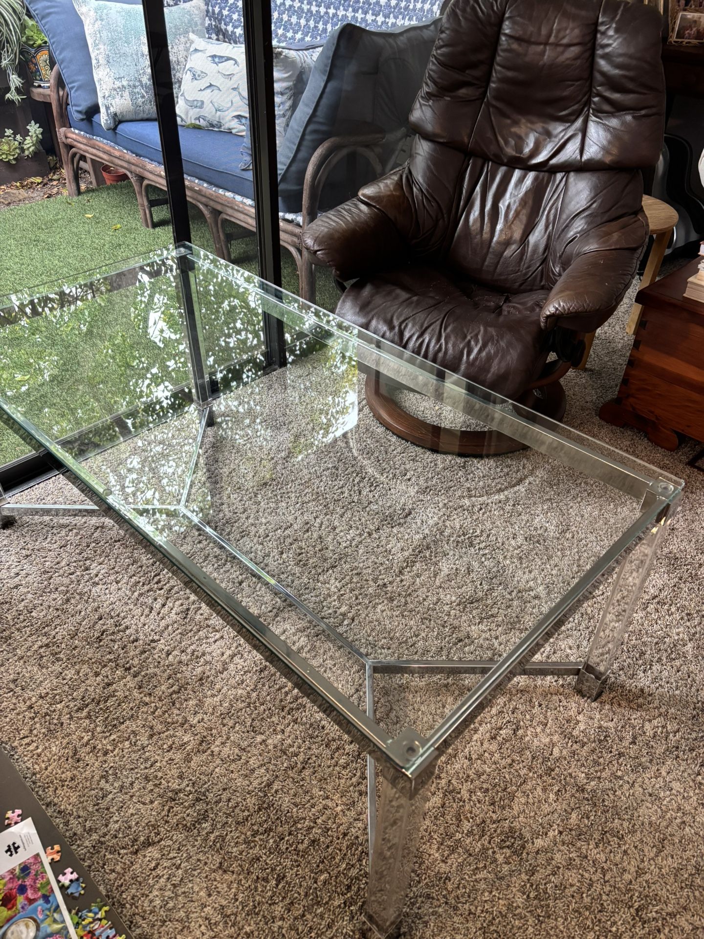 Lucite And Chrome And glass Coffee Table