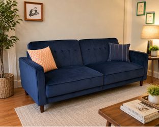 MODERN BLUE VELVET SOFA BED — STYLISH + FUNCTIONAL