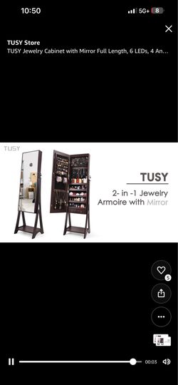 Jewelry Cabinet with Mirror Full Length, 6 LEDs, 4 Angles Adjustable