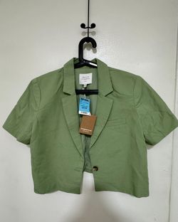 NWT Maison D' Amelie Womens Olive Green Cropped Blazer Jacket Size Large