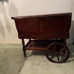 Antique Serving Cart With Flip Up Side Panels For Serving Space