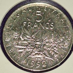 1992 France 5 Franc Coin