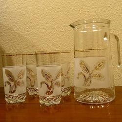  vintage golden wheat glassware set
