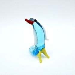 Hand Blown Colorful Glass Parrot Blue Bird Mini Murano Style Figurine 