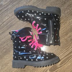 Little Girls Disney 'Cruella De Vil' Black Patent Leather Studded Boots