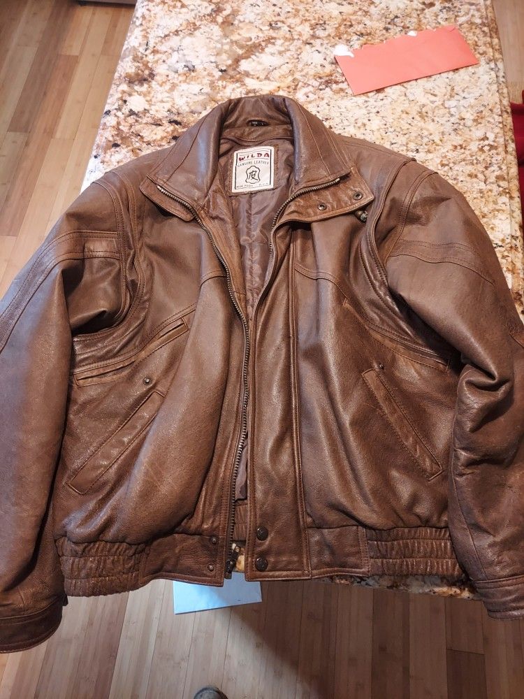 Vintage Brown Leather Bomber Jacket Size Large