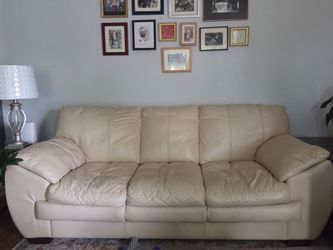 Cream Leather 3-Seat Sofa