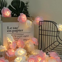 Mothers Day Rose Flower Garland String Lights Battery Operated 14.7 ft 30 LEDs Rose Flower Fairy Lights for Mothers Day Decorations Birthday Wedding A