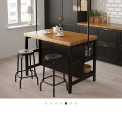 IKEA VADHOLMA Kitchen Island w/ Rack Black/Oak 49 5/8x31 1/8x76"