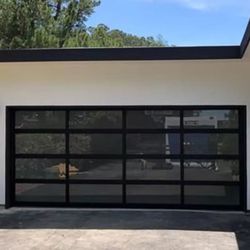 Garage Door 8’ By 8’ Full Aluminum Tempered Glass New Matte Black Tinted Glass