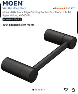 Moen Matte Black Align Pivoting Double Post Modern Toilet Paper Holder, YB0408BL
