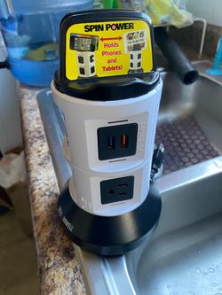 Bell+Howell Spin Power Strip Tower Surge Protector - 4 Outlets, 6 USB Ports, 40" Retractable Cord, 360° Rotation | Electric Charging Station with Buil