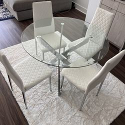 New glass shining table with carpet
