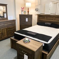 Juararo Dark Brown Panel Bedroom Set (Queen and King Bed Frame