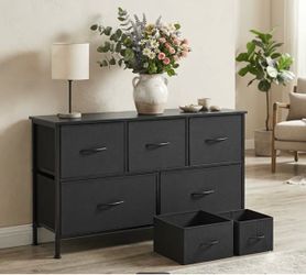 Black Fabric Dresser with 5 Drawers