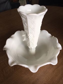1950s Vintage Milk-Glass Epergne and Horn Centerpiece