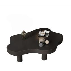 Modern Unique Solid Wood Coffee Table,Minimalist Coffee Table with Cloud Design Top, Stable Sofa Side Table with 3 Legs - Natural 24" L x 14" W x 16"