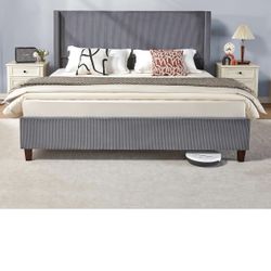 King Size Gray Corduroy Bed Frame 