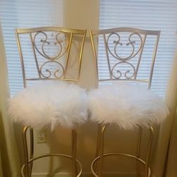 Like New Modern White & Gold Bar Height Swivel Stool SET - DELIVERY +$30