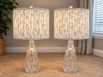 Set of 2 Glass Table Lamps with Floral Shades