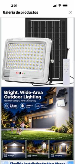 Reflectores solares para exteriores, 12000 mAh, funciona con energía solar, luz exterior del atardecer al amanecer, impermeable, iluminación comercial