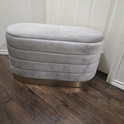 Modern Storage Ottoman w/ Lid – Light Gray, Gold Base