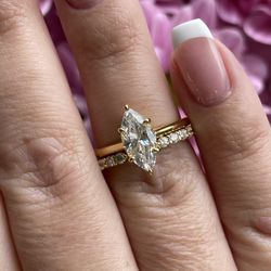 Yellow Gold Over Silver 925 Marquise Cut Engagement Ring Set