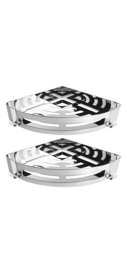 Bathroom Shower Caddy 2 Pack, 304 Stainless Steel Shower Organizer with 2 Hooks, No Drill (Corner Shelf, Chrome Finish)