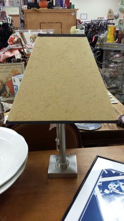 Brand new brushed nickel with woven paper shade table or desk lamp excellent condition