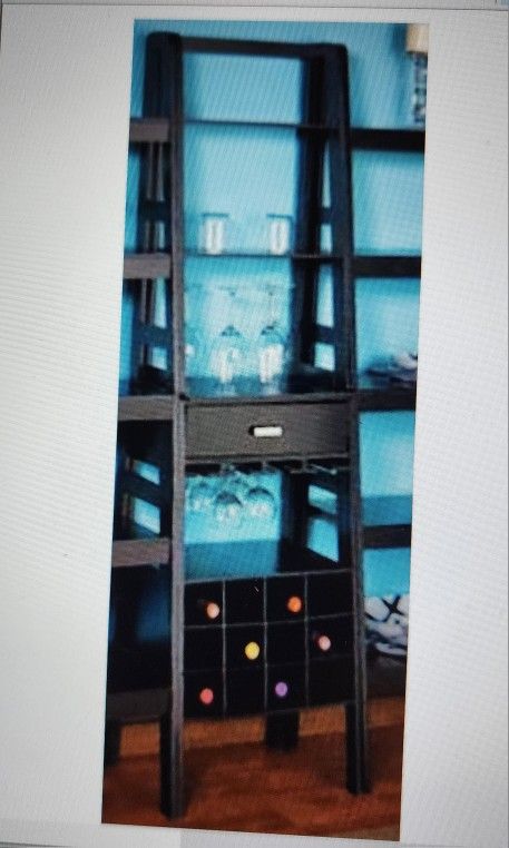 Ladder Shelf With Wine Rack, Wine Glass,and Drawer NEW in Box