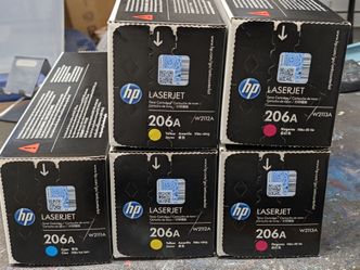 5 Genuine HP 206A Toner Cartridges - Cyan, Yellow, Magenta (Sealed)