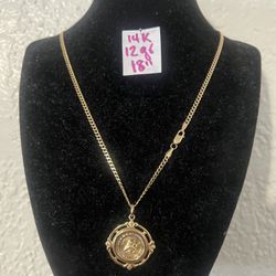 14K Solid Gold Chain and Pendant For Wedding 12Gr 18 Inches Long 