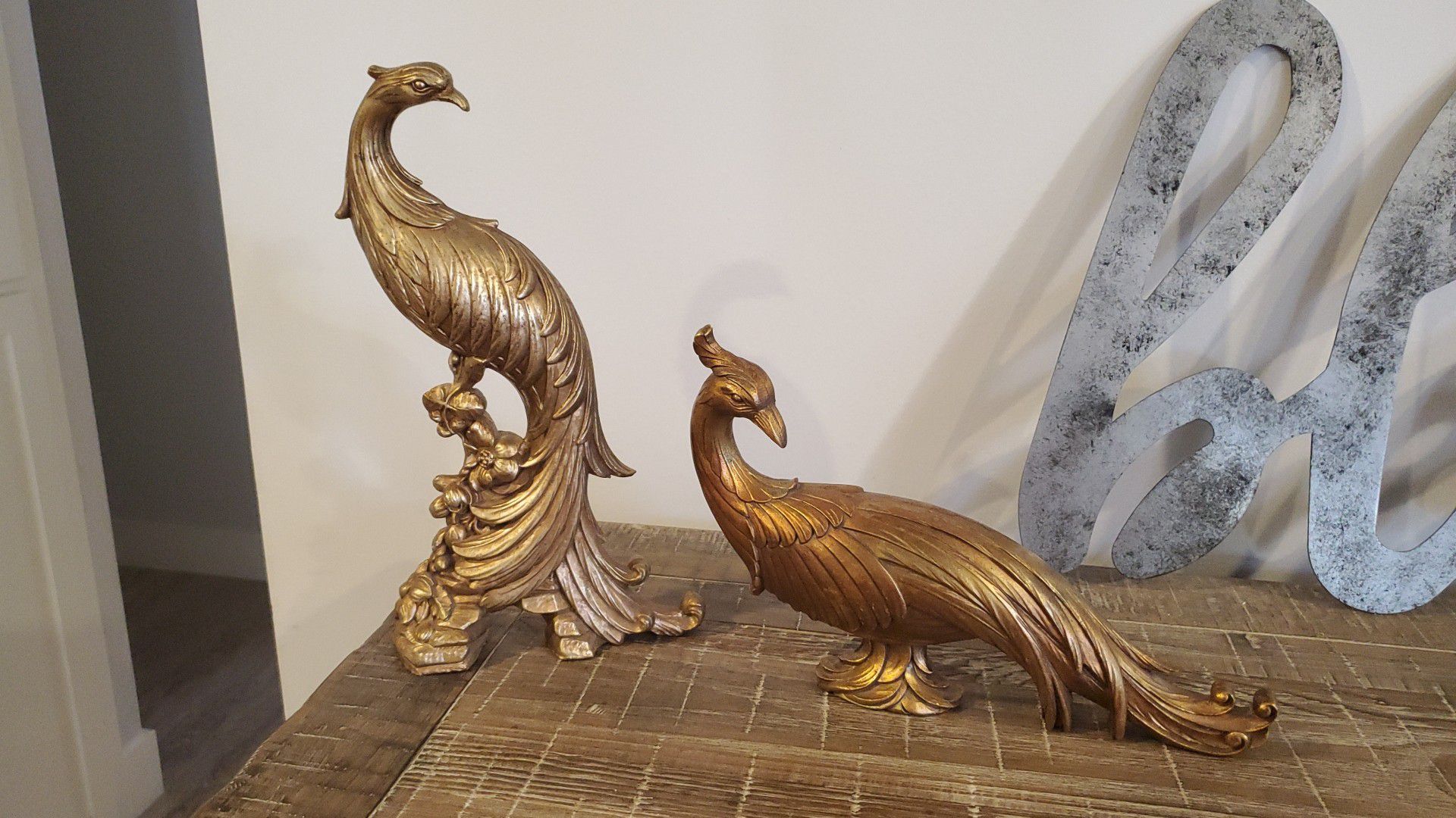 Syroco Gold Peacock Set / Hollywood Regency Gold Bird Statues 1960's