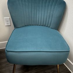 Blue Velvet Accent Chair w/Metal Legs