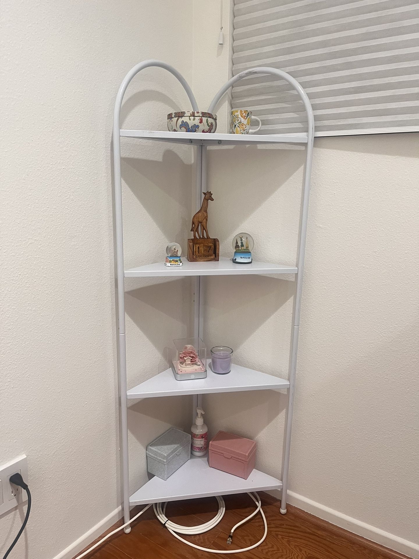 Three-Tier White Metal Corner Bookshelf