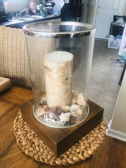 NEW Pottery Barn wood glass and silver Candle Holders .