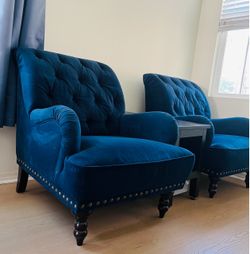 Blue Velvet Accent Chairs – Set of 2