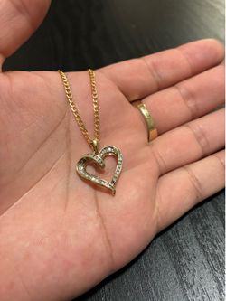 10K Diamond Heart Charm w/ Curb Link Chain
