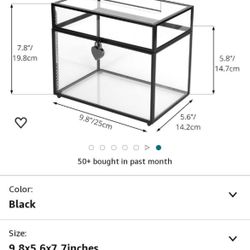 NCYP Wedding Card Box with Slot and Lock - 9.8x5.6x7.7 inches -  Black Glass Envelope Box with Lid for Birthday Party Reception -  Vintage Rectangular